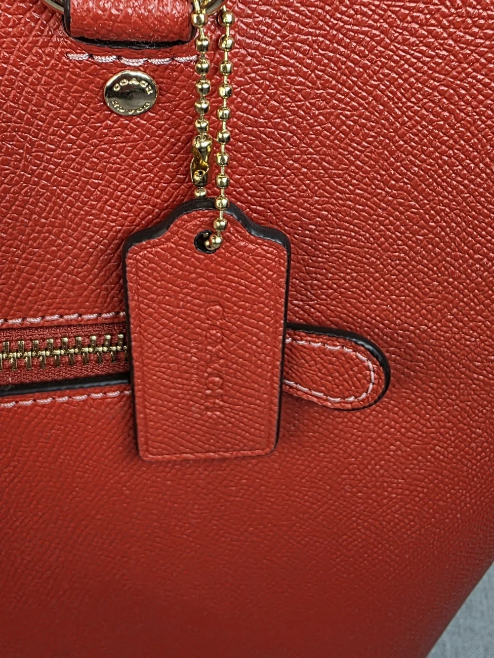 Coach Red Leather Tote Bag with Front Zip Pocket